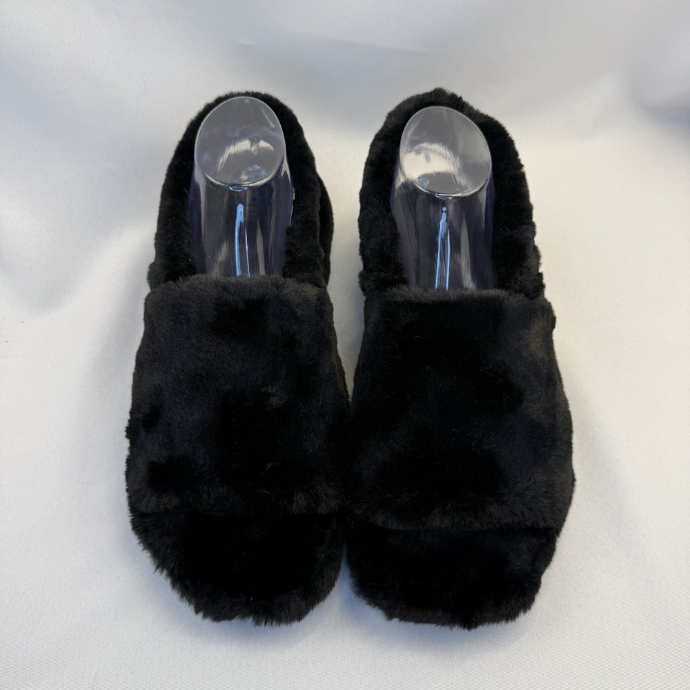 Rachel Roy Slippers Womens 11-12 Casual Slide Flats Black Faux Fur Slip On Strap